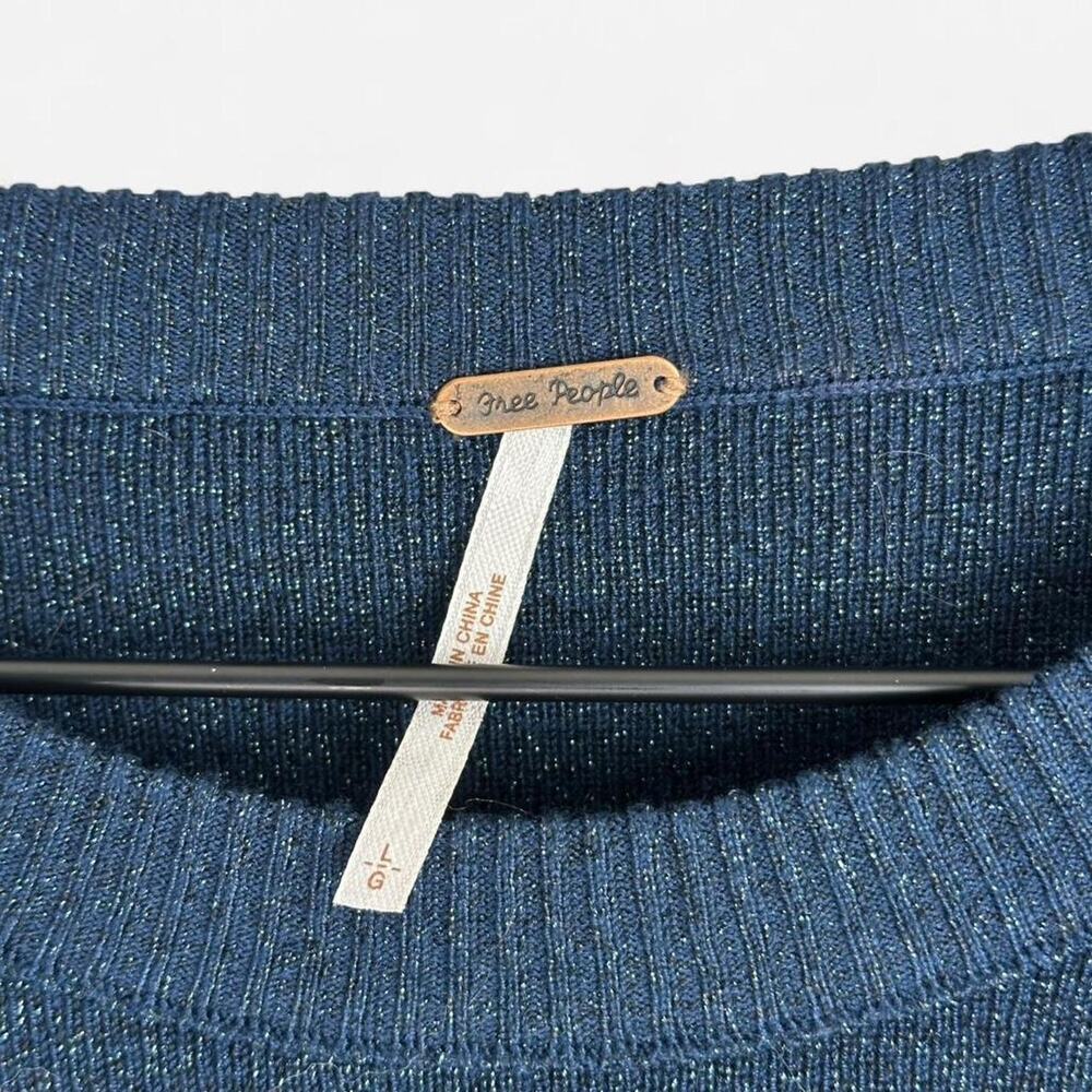 Free people nwt navy shimmer cropped billow sleeve sweater - Picture 5 of 8